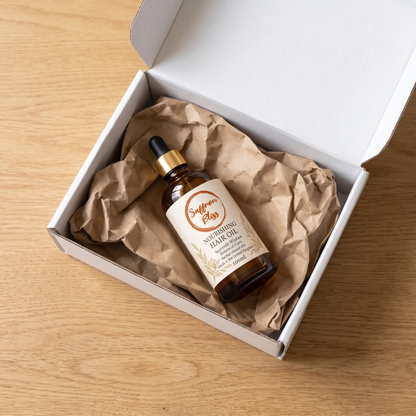 Saffron Bliss Nourishing Hair Oil in its box